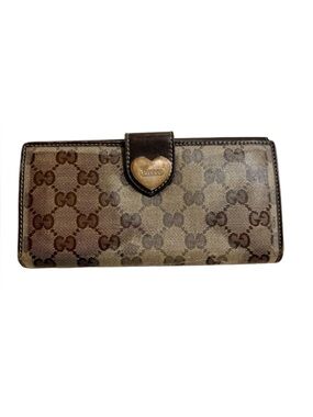 Gucci GG Canvas Heart Logo Wallet Brown Beige Vintage Italy
